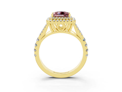 Yellow gold Double Halo Princess Cut Morganite Split Shank Engagement Ring with Four-Prong Setting_3