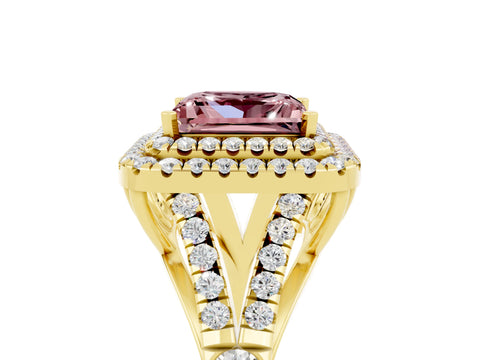 Yellow gold Double Halo Princess Cut Morganite Split Shank Engagement Ring with Four-Prong Setting_5