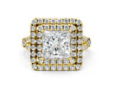 Yellow gold Double Halo Princess Cut Pave Split Shank Prong Set Ring_15