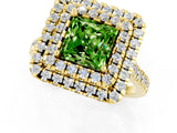 Yellow gold Double Halo Princess Cut Peridot Pavé Band with Four-Prong Setting_1