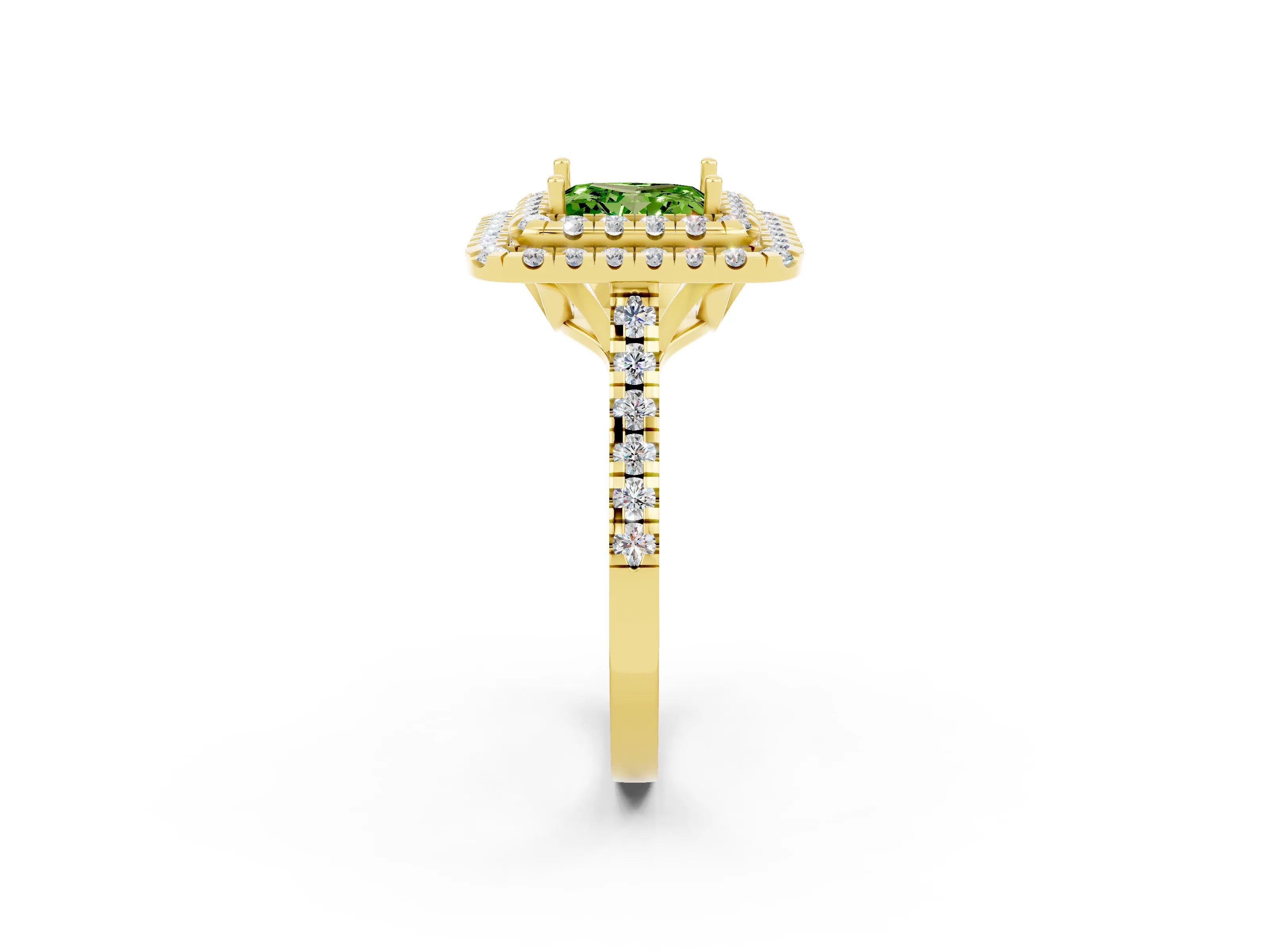 Yellow gold Double Halo Princess Cut Peridot Pavé Band with Four-Prong Setting_2