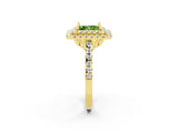Yellow gold Double Halo Princess Cut Peridot Pavé Band with Four-Prong Setting_2