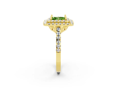 Yellow gold Double Halo Princess Cut Peridot Pavé Band with Four-Prong Setting_2