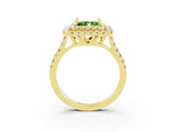 Yellow gold Double Halo Princess Cut Peridot Pavé Band with Four-Prong Setting_3