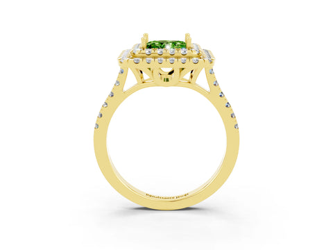 Yellow gold Double Halo Princess Cut Peridot Pavé Band with Four-Prong Setting_3