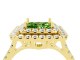Yellow gold Double Halo Princess Cut Peridot Pavé Band with Four-Prong Setting_4