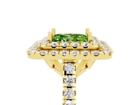 Yellow gold Double Halo Princess Cut Peridot Pavé Band with Four-Prong Setting_5