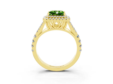 Yellow gold Double Halo Princess Cut Peridot Pavé Split Shank Ring with Prong Setting_3