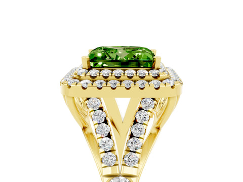 Yellow gold Double Halo Princess Cut Peridot Pavé Split Shank Ring with Prong Setting_5
