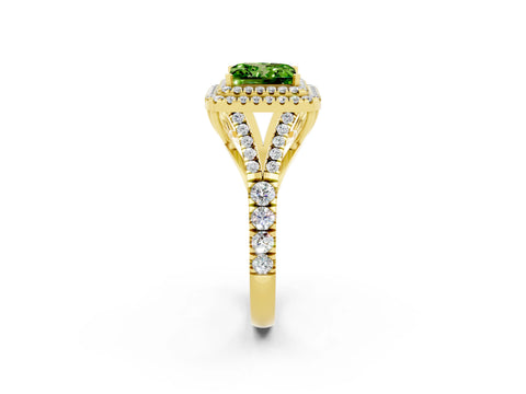 Yellow gold Double Halo Princess Cut Peridot Split Shank Engagement Ring with Four-Prong Setting_2