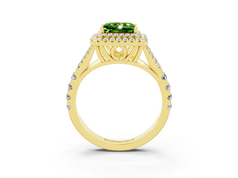 Yellow gold Double Halo Princess Cut Peridot Split Shank Engagement Ring with Four-Prong Setting_3