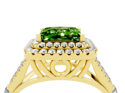 Yellow gold Double Halo Princess Cut Peridot Split Shank Engagement Ring with Four-Prong Setting_4