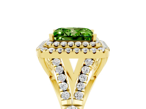 Yellow gold Double Halo Princess Cut Peridot Split Shank Engagement Ring with Four-Prong Setting_5
