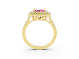 Yellow gold Double Halo Princess Cut Pink Sapphire Pavé Band with Four-Prong Setting_27