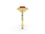 Yellow gold Double Halo Princess Cut Ruby Pavé Band with Four-Prong Setting_2