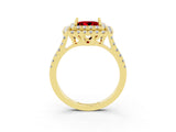 Yellow gold Double Halo Princess Cut Ruby Pavé Band with Four-Prong Setting_3