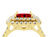 Yellow gold Double Halo Princess Cut Ruby Pavé Band with Four-Prong Setting_4
