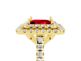 Yellow gold Double Halo Princess Cut Ruby Pavé Band with Four-Prong Setting_5