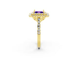 Yellow gold Double Halo Princess Cut Tanzanite Pavé Band with Four-Prong Setting_2