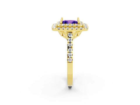 Yellow gold Double Halo Princess Cut Tanzanite Pavé Band with Four-Prong Setting_2