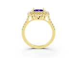 Yellow gold Double Halo Princess Cut Tanzanite Pavé Band with Four-Prong Setting_3