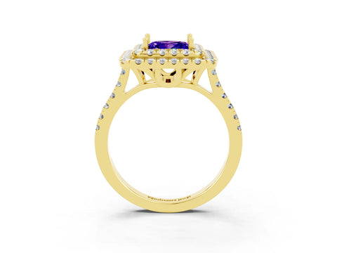 Yellow gold Double Halo Princess Cut Tanzanite Pavé Band with Four-Prong Setting_3