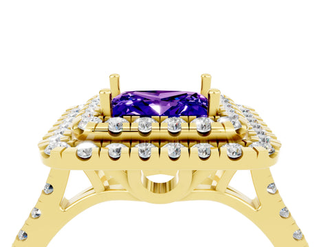 Yellow gold Double Halo Princess Cut Tanzanite Pavé Band with Four-Prong Setting_4