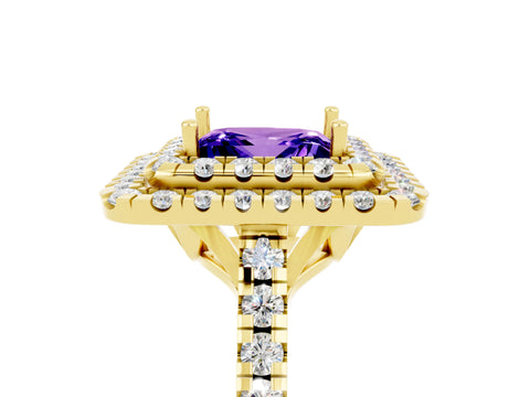 Yellow gold Double Halo Princess Cut Tanzanite Pavé Band with Four-Prong Setting_5