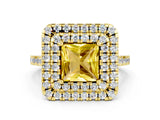 Yellow gold Double Halo Princess Cut Yellow Sapphire Pavé Band with Four-Prong Setting_24