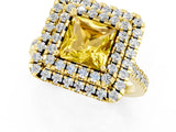 Yellow gold Double Halo Princess Cut Yellow Sapphire Pavé Band with Four-Prong Setting_25