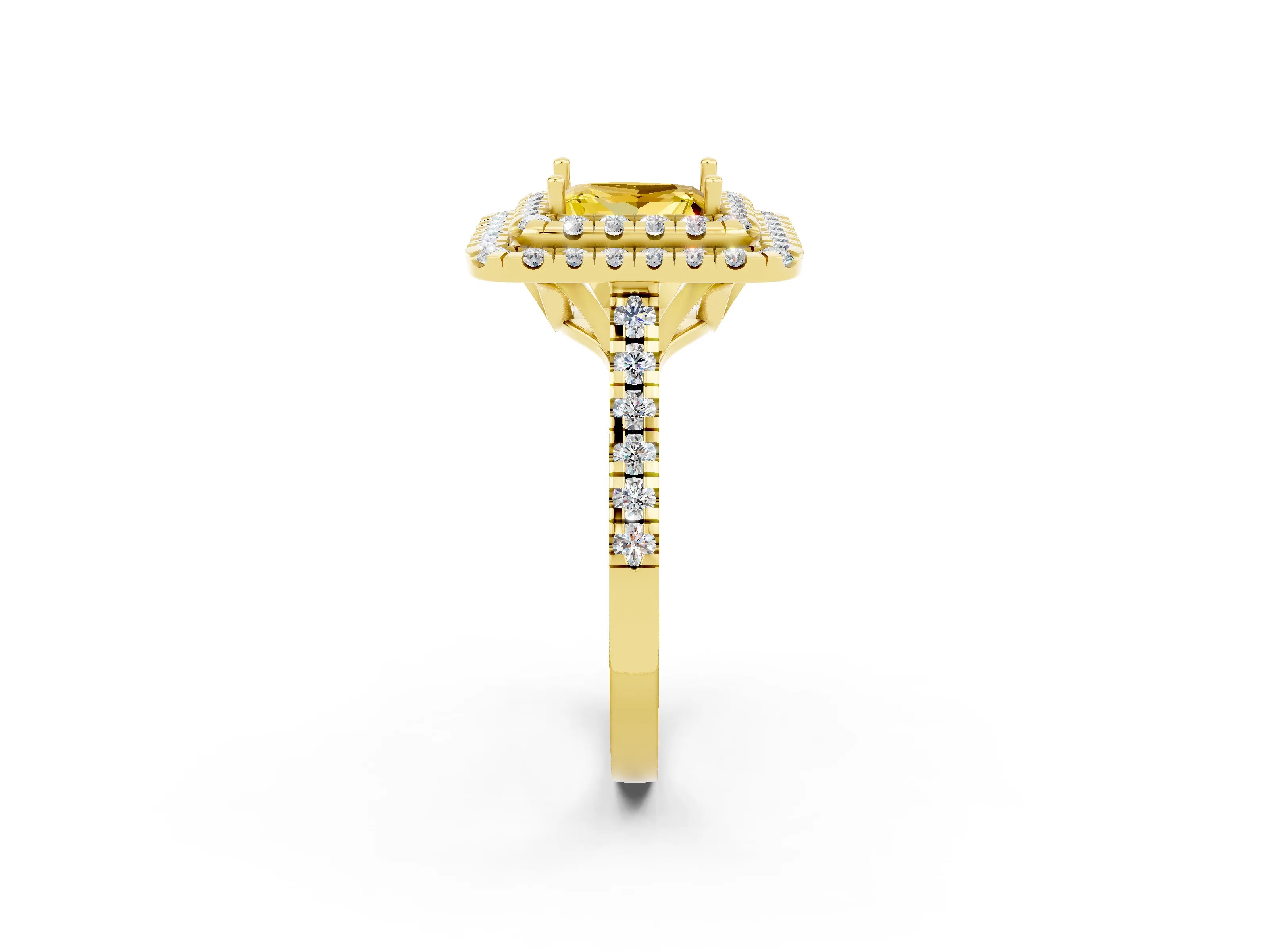 Yellow gold Double Halo Princess Cut Yellow Sapphire Pavé Band with Four-Prong Setting_26