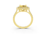 Yellow gold Double Halo Princess Cut Yellow Sapphire Pavé Band with Four-Prong Setting_27