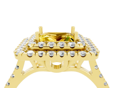 Yellow gold Double Halo Princess Cut Yellow Sapphire Pavé Band with Four-Prong Setting_28