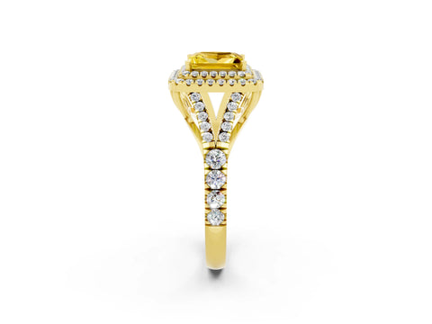 Yellow gold Double Halo Princess Cut Yellow Sapphire Split Shank Engagement Ring with Four-Prong Setting_2