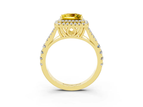 Yellow gold Double Halo Princess Cut Yellow Sapphire Split Shank Engagement Ring with Four-Prong Setting_3