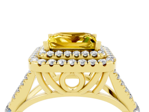 Yellow gold Double Halo Princess Cut Yellow Sapphire Split Shank Engagement Ring with Four-Prong Setting_4