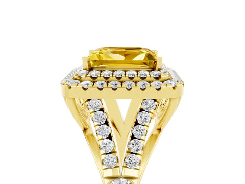 Yellow gold Double Halo Princess Cut Yellow Sapphire Split Shank Engagement Ring with Four-Prong Setting_5