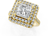Yellow gold Double Halo Princess Diamond Pave Band with Four-Prong Setting_59