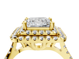 Yellow gold Double Halo Princess Diamond Pave Band with Four-Prong Setting_62