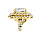 Yellow gold Double Halo Princess Diamond Pave Band with Four-Prong Setting_63
