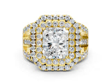 Yellow gold Double Halo Radiant Cut Diamond Split Shank Pave Set Ring_3