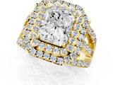 Yellow gold Double Halo Radiant Cut Diamond Split Shank Pave Set Ring_4