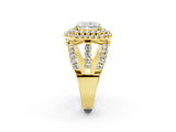 Yellow gold Double Halo Radiant Cut Diamond Split Shank Pave Set Ring_5