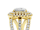 Yellow gold Double Halo Radiant Cut Diamond Split Shank Pave Set Ring_8