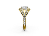 Yellow gold Double Halo Radiant Cut Diamond Split Shank Ring with Four Prong Setting_36