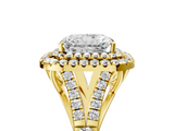 Yellow gold Double Halo Radiant Cut Diamond Split Shank Ring with Four Prong Setting_39