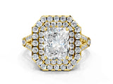 Yellow gold Double Halo Radiant Cut Pave Split Shank Prong Set Ring_15