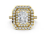 Yellow gold Double Halo Radiant Diamond Pave Band with Four-Prong Setting_58