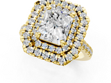Yellow gold Double Halo Radiant Diamond Pave Band with Four-Prong Setting_59