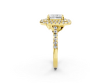 Yellow gold Double Halo Radiant Diamond Pave Band with Four-Prong Setting_60